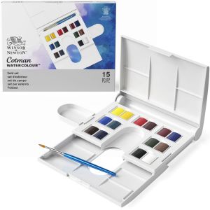 Coffret Aquarelle Cotman Winsor & Newton - 14 demi godets + 1 pinceau