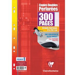 300 Copies Doubles Perforées Clairefontaine - A4 - Séyès - blanc 