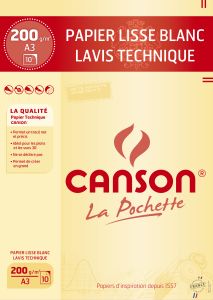 Pochette Papier Canson - Dessin lavis technique blanc -  A3 - 10 feuilles - 200g