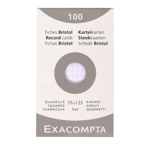 Étui de 100 Fiches Bristol Exacompta - 75x125mm - petits carreaux - blanc