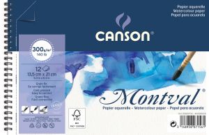 Album Papier Aquarelle Canson Montval - 13,5x21 cm - 12 feuilles - 300g/m²