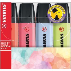 4 Surligneurs Stabilo Boss - couleurs pastels