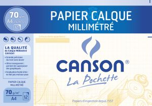 Pochette Papier Calque millimétré Canson - A4 - 12 feuilles - 70g
