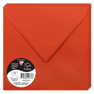 20 Enveloppes Pollen Clairefontaine - 165x165 mm - rouge corail