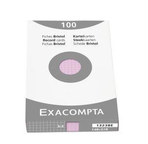 Étui de 100 Fiches Bristol A5 Exacompta - 148x210mm - petits carreaux - rose