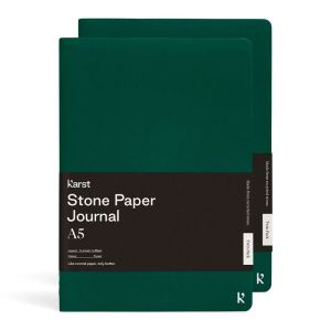 2 Cahiers Papier Pierre Karst - Souple - 14,8x21 cm - Vert sapin - Ligné + Pages blanches