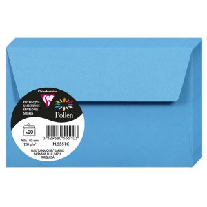 20 Enveloppes Pollen Clairefontaine - 90x140 mm - bleu turquoise