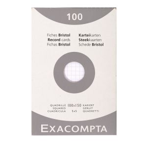 Étui de 100 Fiches Bristol Exacompta - 100x150mm - petits carreaux - blanc