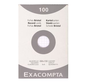 Étui de 100 Fiches Bristol Exacompta - 100x150mm - petits carreaux - blanc