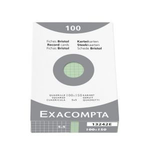 Étui de 100 Fiches Bristol Couleur Exacompta - 100x150mm - petits carreaux - vert