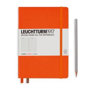 Carnet Leuchtturm rigide - 14,5x21cm - Orange - Ligné