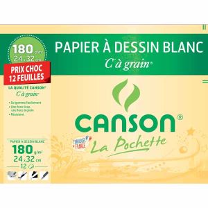 Pochette Papier Canson - Dessin blanc - 24x32 cm - 12 feuilles - 180g